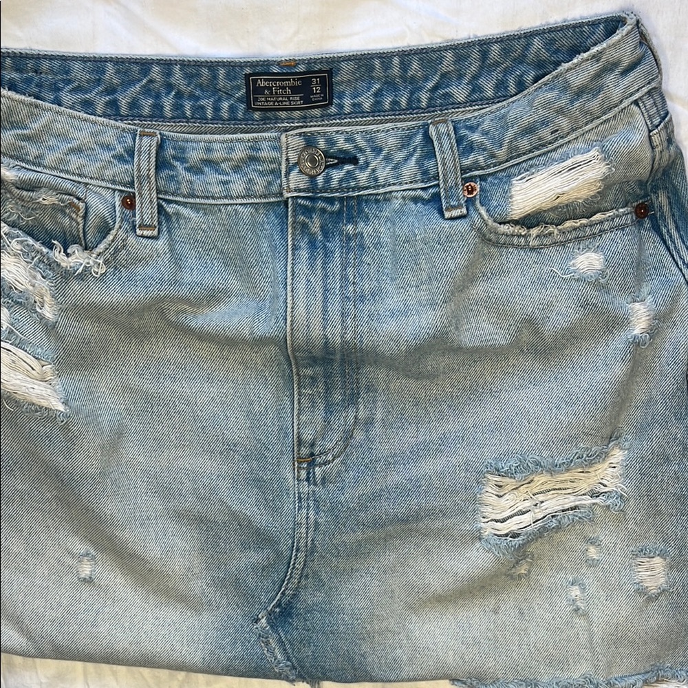 Abercrombie & Fitch Light Blue Distressed Mini Skirt